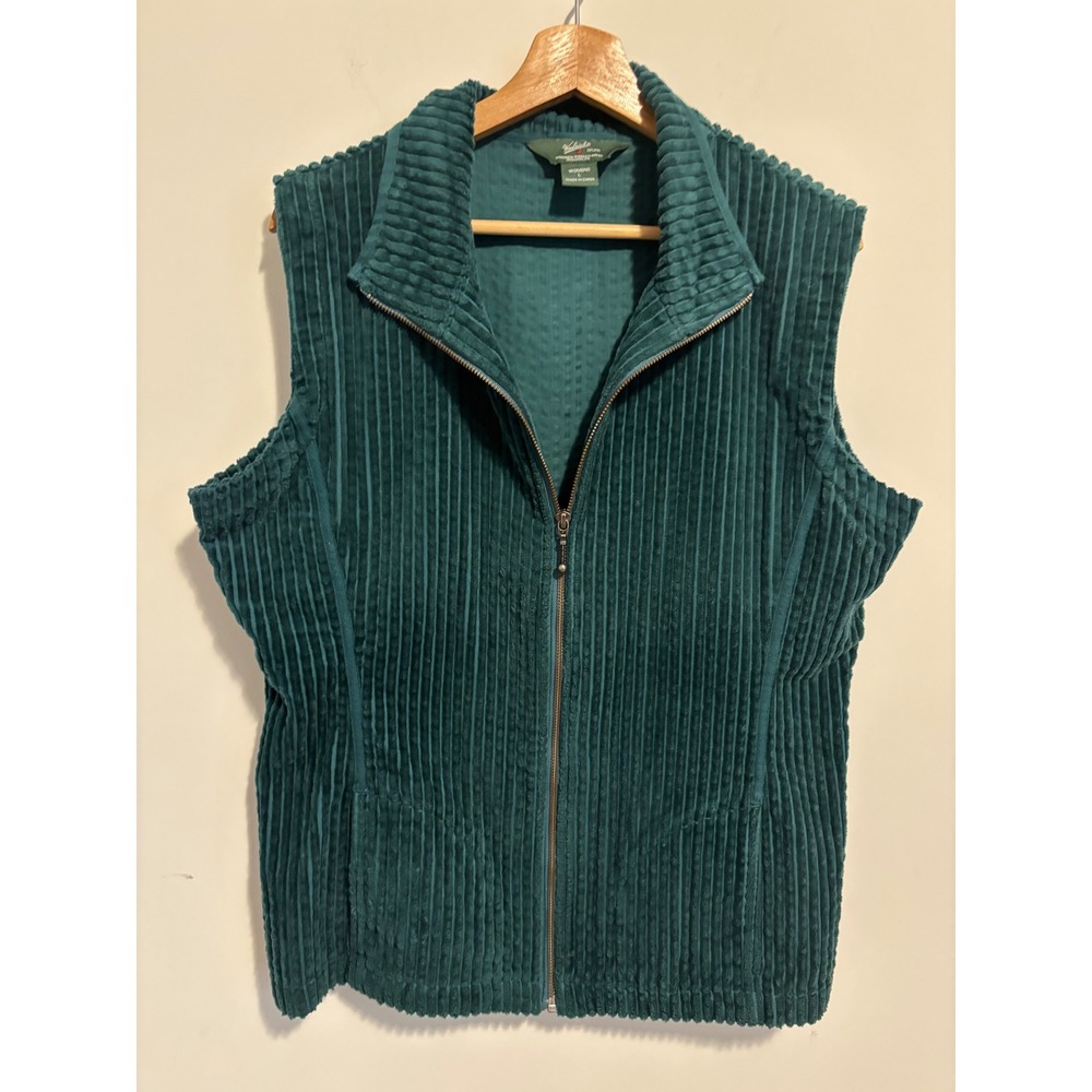 Woolrich Womens Deep Atlantic Teal Green Corduroy Full Zip Vest size large